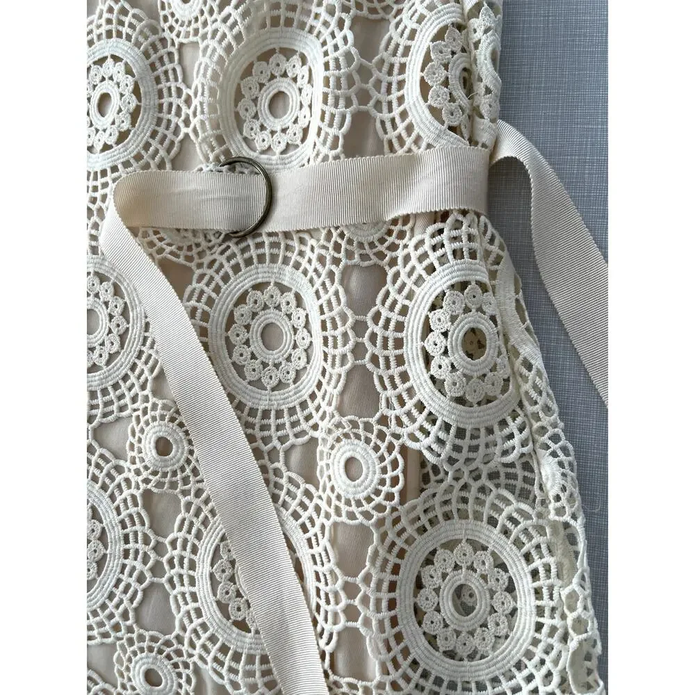 Free People Sz 10 Selma Lace Crochet Shift Dress Mini Boho Festival Prairie